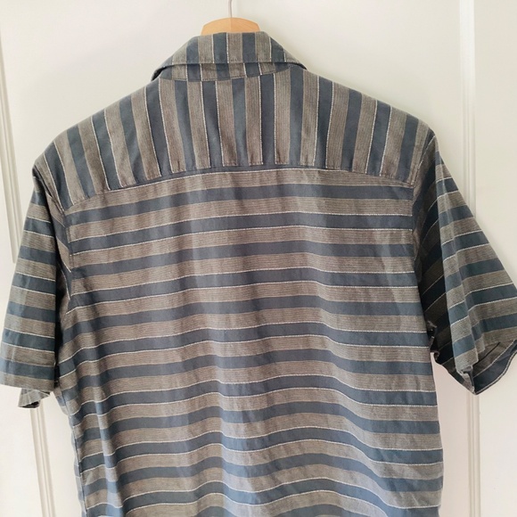 Columbia Men's Shoals Point Short Sleeve Shirt Size M Snaps Gray Stripe Cotton - Picture 11 of 13